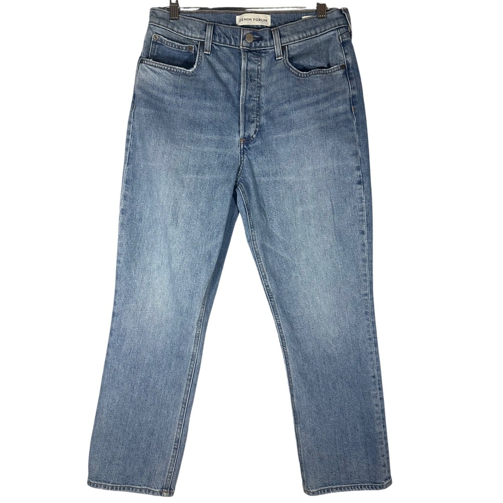 Denim Forum The Arlo High Rise Straight Jean 28T Sz 30 Organic Cotton Button Fly
